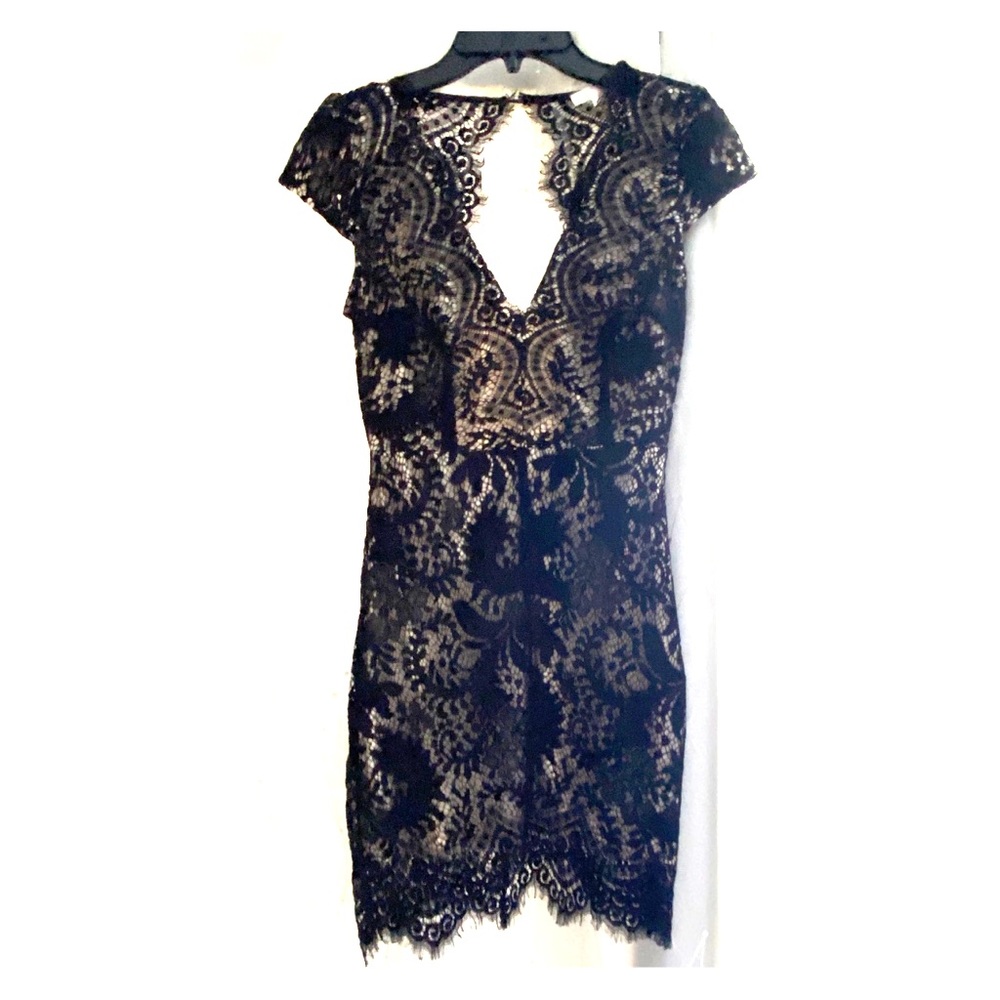 Black lace fitted mini dress